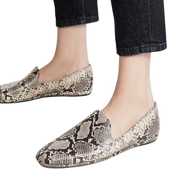 Vince Snakeskin Loafer Flats Paz Leather Gray Cream Slip On Venetian - Picture 8 of 8